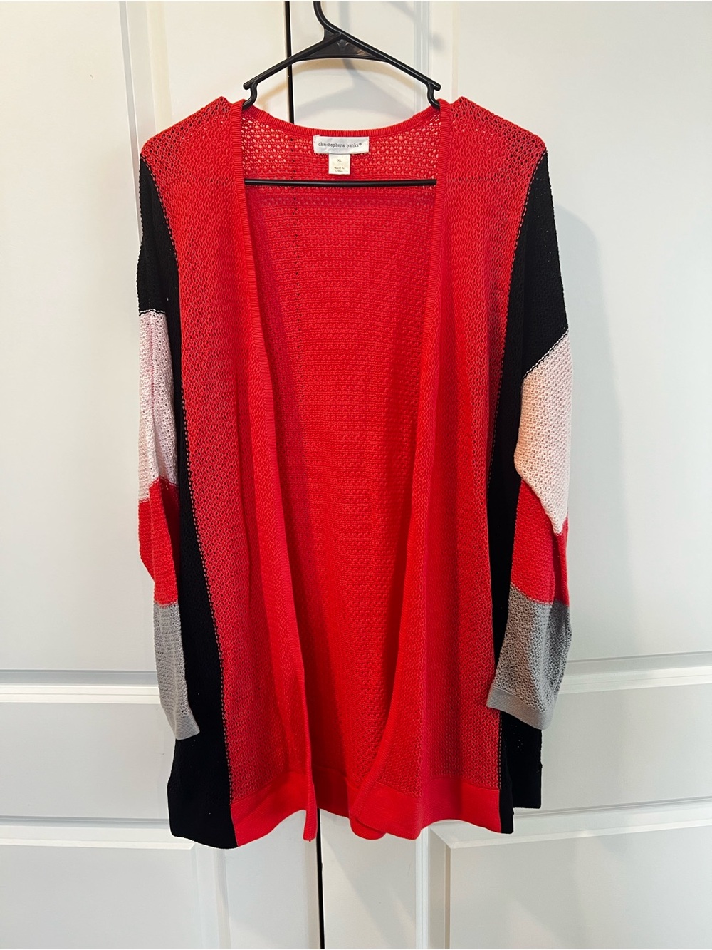 Christopher & Banks Open-Front Colorblock Cardigan - Red/Black/Pink/Gray